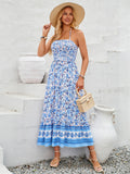 Blue Patterned Print Beach Maxi Dress