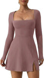 Champagne Square Long Sleeve Mini Dress