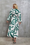 Green and White Abstract Pattern Midi Dress