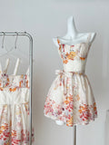 Charming Floral Strappy Corset Style Belted Mini Dress