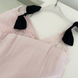 Black Bow Straps Charming Pink Mini Dress