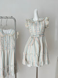 Pastel Colored Gingham Ruffled Mini Dress with Belt