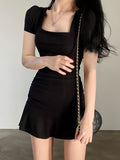 Sleek Black Ribbed Mini Dress