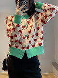 Round Neck Jacquard Love Knitted Cardigan Top