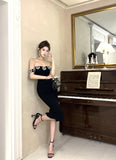 Celebrity temperament diamond backless slim split dress