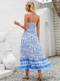 Blue Patterned Print Beach Maxi Dress