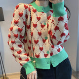 Round Neck Jacquard Love Knitted Cardigan Top