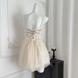 Beige Satin Strappy Mini Dress