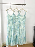 Watercolor-Inspired Green Chiffon Summer Dress