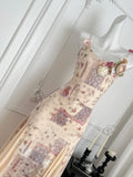 Patchwork Floral Print 3D Flower One Shoulder Maxi Dress