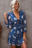 Ruffled Neckline Long Sleeves Floral Dress
