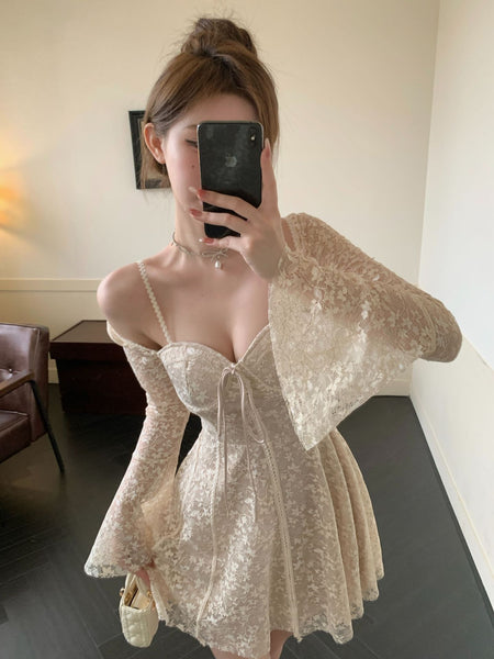 French retro lace crocheted slim dress