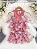 Satin Ribbon Accents Pink Knit Dress