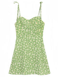 Summer Green Daisy Print Spaghetti Strap Dress