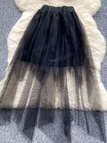Crop Top Black Sheer Tulle SkirtTwo-Piece Set