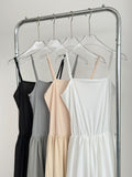 Flowy Skirt Minimalist Beige Spaghetti Strap Dress