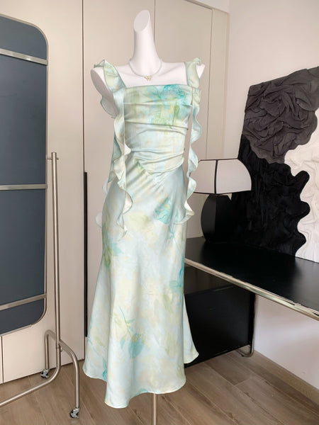 Elegant Design Ruffle Dazzling Green Maxi Dress