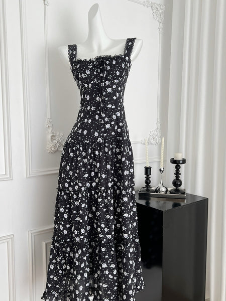 Floral Print & Ruffled Layers Elegant Strappy Dress