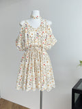 Boho Summer Floral Halter Cold Shoulder Dress