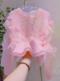 Lace Ruffles Floral Pastel Pink Sweater