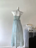 French Temperament Green Fairy Seaside Holiday Dress