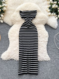 Off Shoulder Striped Halter Maxi Dress