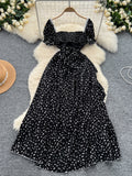 White Floral Print Ruffl Black Dress