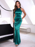 Emerald Ablaze Satin Fishtail Dress