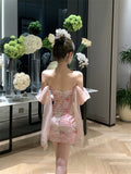 Temperament ladies order diamond tube top slim print dress