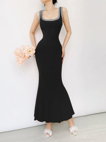 Black Contrast Cut Out Bodycon Dress