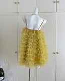 Spaghetti Straps Yellow Tulle Ruffle Dress
