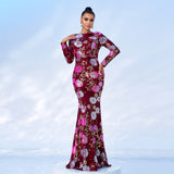 Long Sleeves Floral Trumpet Mermaid Prom Dress