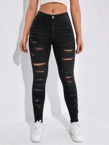 Hight Waisted Stretch Ripped Skinny Jeans