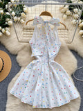 Bow Tie Flared Skirt Halter Polka Dot Dress