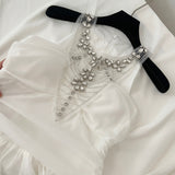Crystal Embellishments White Sleeveless Maxi Dress