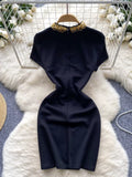 Crystal Elegant Black Spaghetti Strap Satin Dress