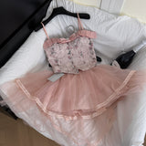 Tulle Skirt Lace Pink Corset Mini Dress