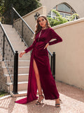 Long SLeeve Burgundy Casual Party Dress