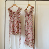 Ruffled Neckline Long Floral Print Dress