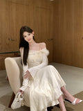 Elegant Off - Shoulder Long White Lace Evening Dress