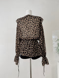 Long Sleeve Ruffle Hem Leopard Print Dress with Belt