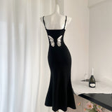 Spaghetti Straps Hollow Butterfly Red Bodycon Dres