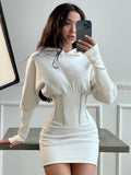Ivory Long Sleeve Crystal-Striped Satin Dress
