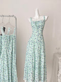 Floral Print & Ruffled Layers Elegant Strappy Dress
