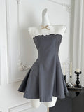 White Crochet Yoke Stylish Grey Dress