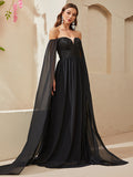 Fulgent Starlight Chiffon Black Maxi Party Dress