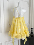 Sunny Yellow One Shoulder Floral Ruffled Dress