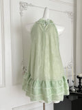 Floral Neckline Mint Green Halter Dress