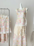 Pastel Floral Print Sleeveless Top & Skirt Set
