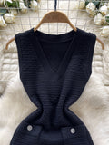 V Neck Stylish Sleeveless Knitted Dress